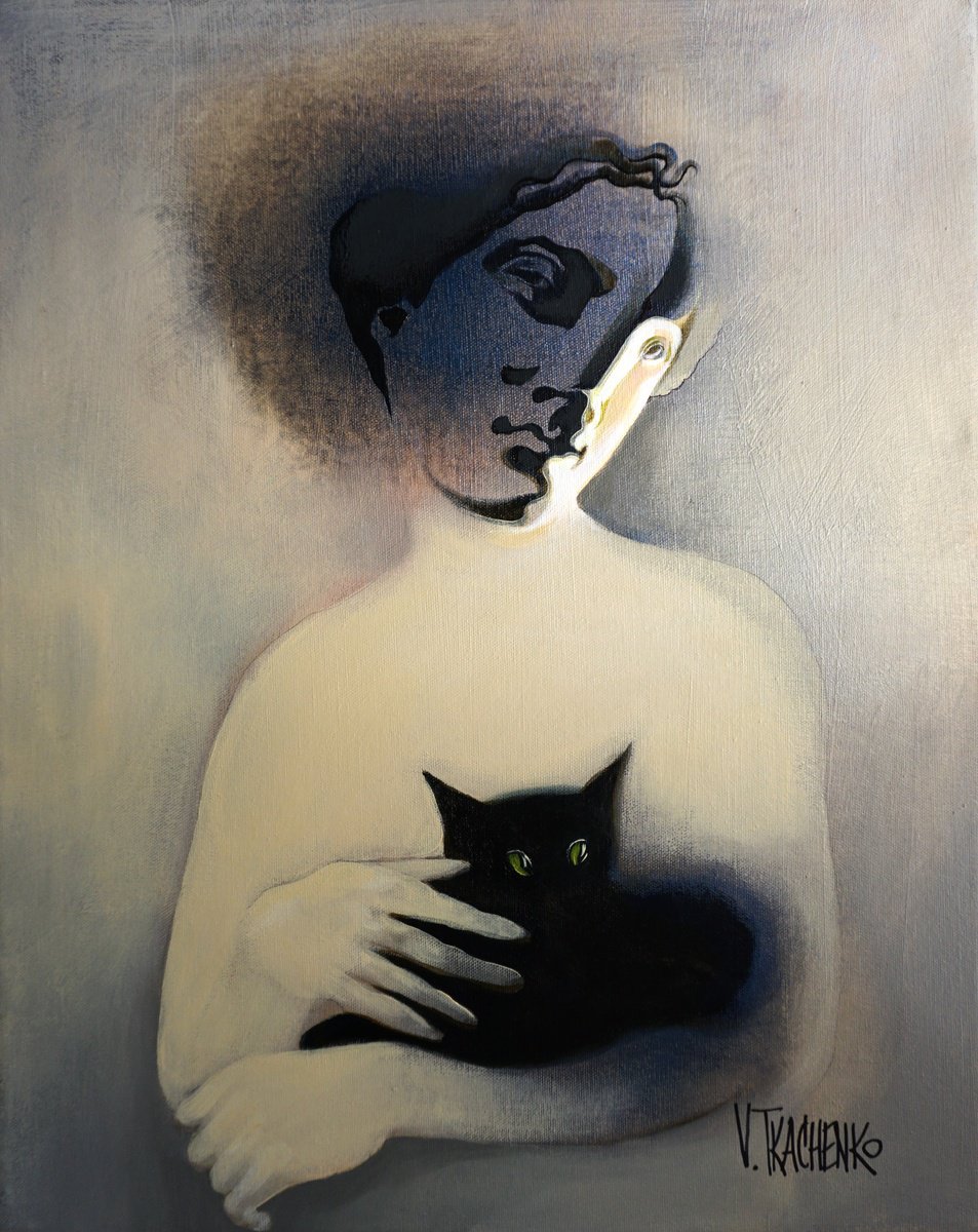 Organic Animal Acrylic Painting By Victor Tkachenko, 16 X 20", Little Devil, Original Artwork