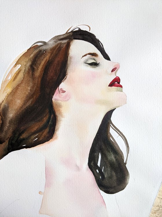 Lana del Ley original watercolor portrait