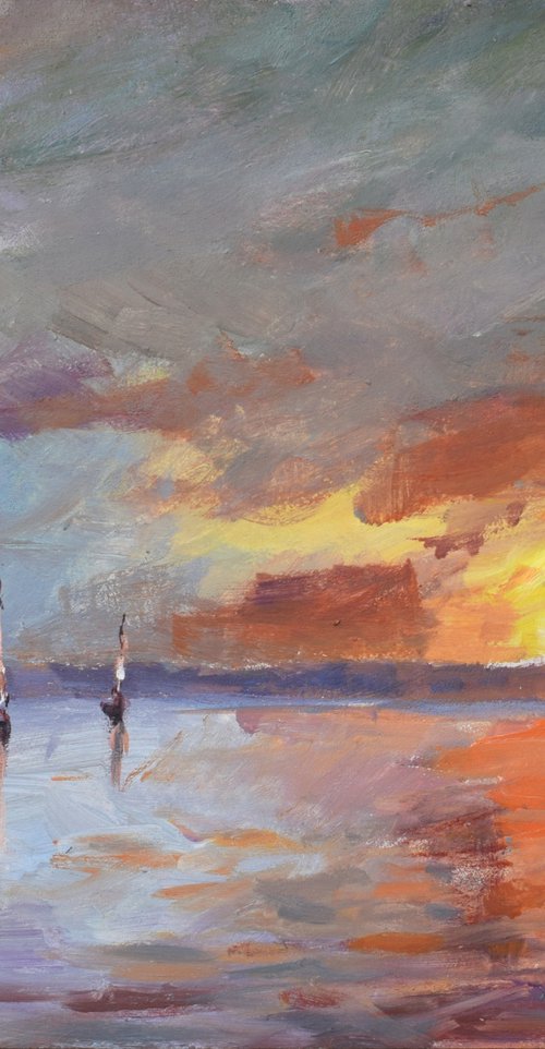 Seascape in orange by Goran Žigolić Watercolors