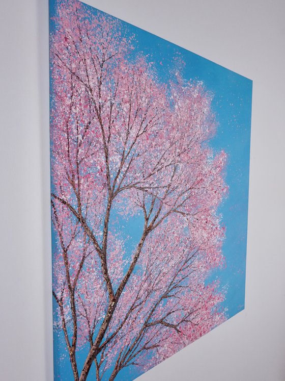 Cherry blossom dances in the blue, blue sky | 76cm x 76cm