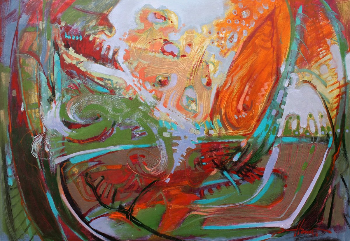 Expressive Abstract Oil Painting By Henadzy Havartsou, 39 X 28, Welcome In My Mind, Original Artwork