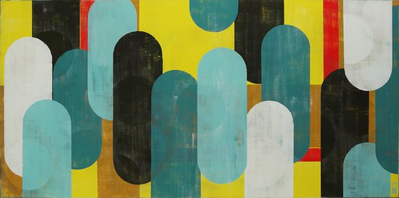 Extra Large Painting - Traffic Bright Yellow & Blue XL - 180x90cm - Acrylic on canvas - Ronald Hunter -O08