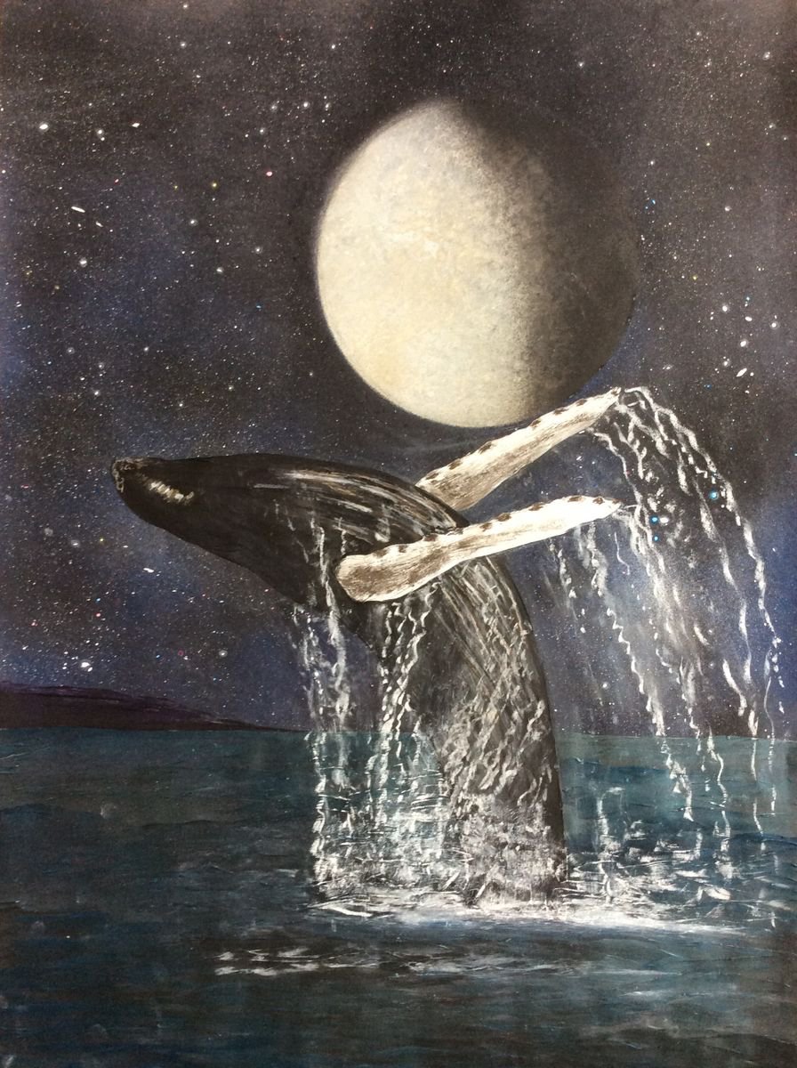 Breaching humpback in the moonlight by Ruth Searle