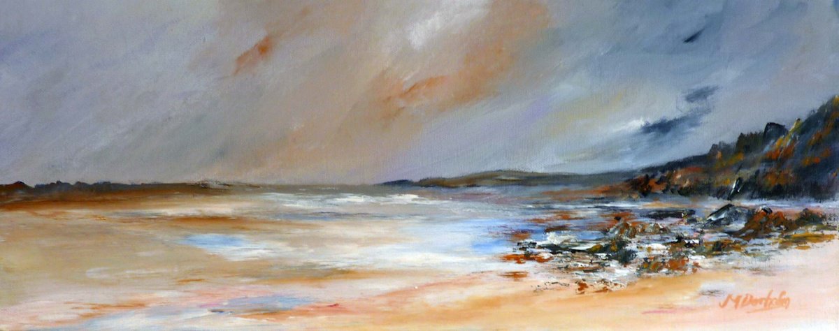 Impressionistic Landscape Acrylic Painting By Margaret Denholm, 20 X 8", West Coast Stillness, Original Artwork
