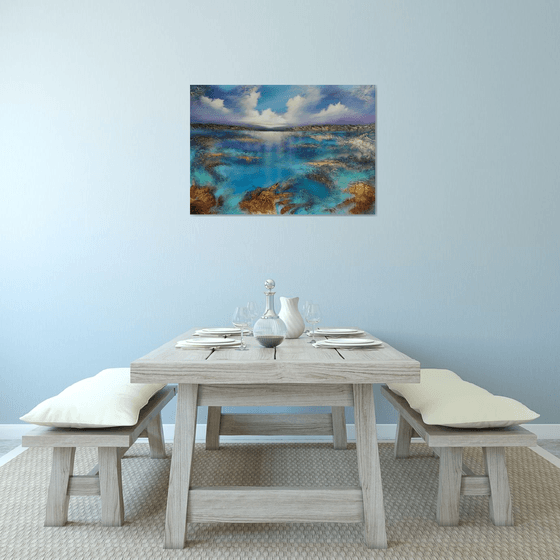 A beautiful large modern semi-abstract seascape painting "Wonderland"