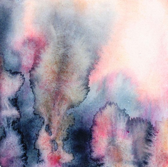 Pink abstract winter landscape - watercolor