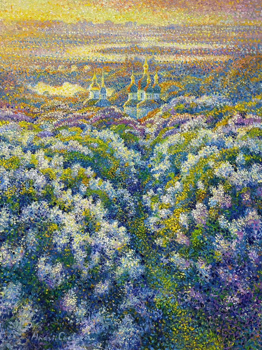 Impressionistic Botanical Oil Painting By Andrii Chebotaru, 35 X 47, Temple Of Blooming Silence, Original Artwork