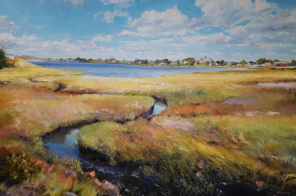 Impressionistic Landscape Oil Painting By Alexander Koltakov, 36 X 24, Late Autumn Marshes, Original Artwork