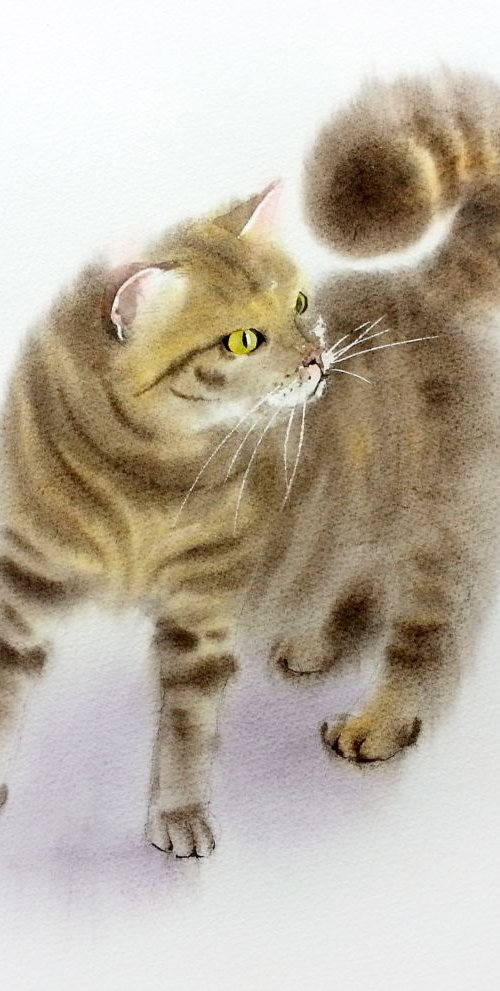 Cat and Spider by Olga Beliaeva Watercolour