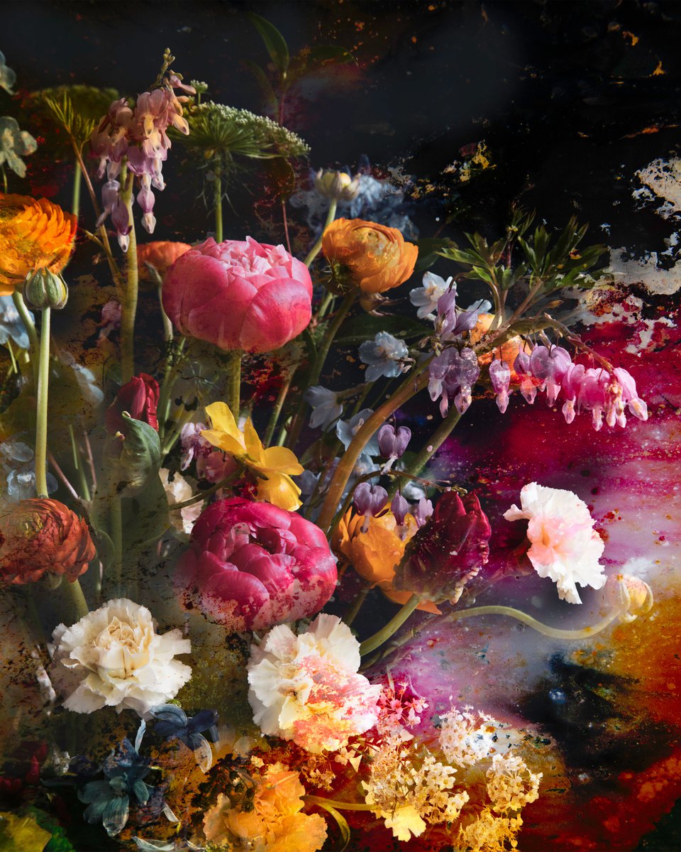 Impressionistic Still Life Photograph By Viet Ha Tran, 24 X 28", Baroque Flowers (Framed), Original Artwork