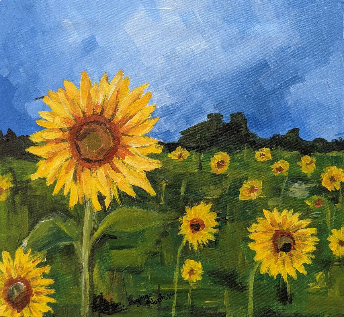 Impressionistic Botanical Acrylic Painting By Bugingo Noah, 11 X 10, Happiness, Original Artwork