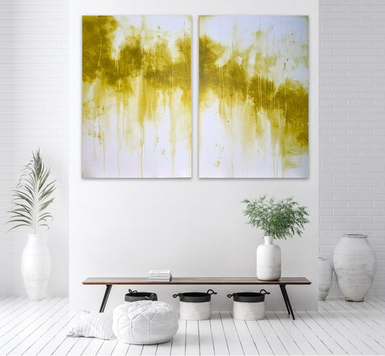 Yellow Ochre Abstract Oversize Diptych