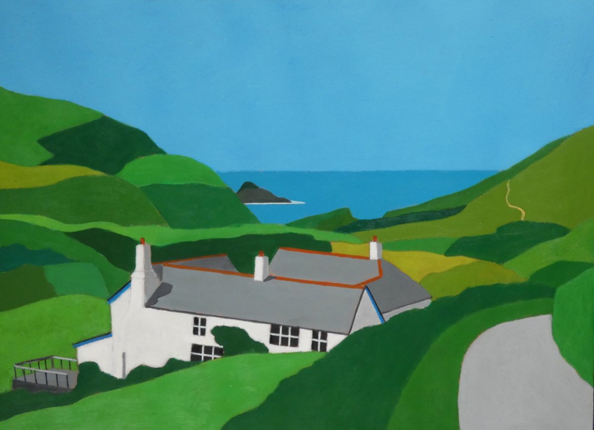 Landscape Acrylic Painting By Tim Treagust, 17 X 12", Track Down To Marsland Mouth, Original Artwork