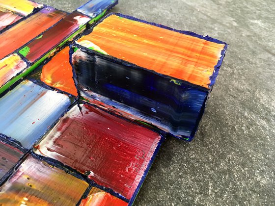 "Sticking Out" - FREE USA SHIPPING - Original PMS Assemblage Sculptural Painting On Wood - 15 x 11 inches