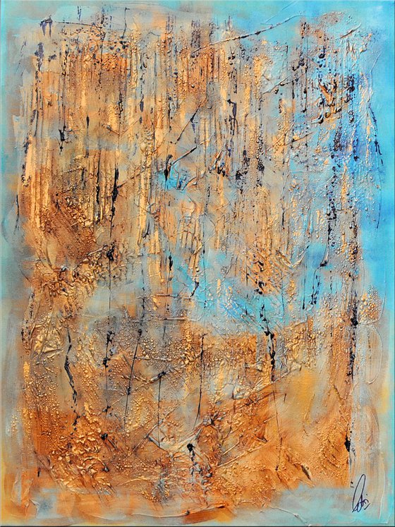 Golden Tears - Abstract acrylic painting high textured canvas art wall art ready to hang