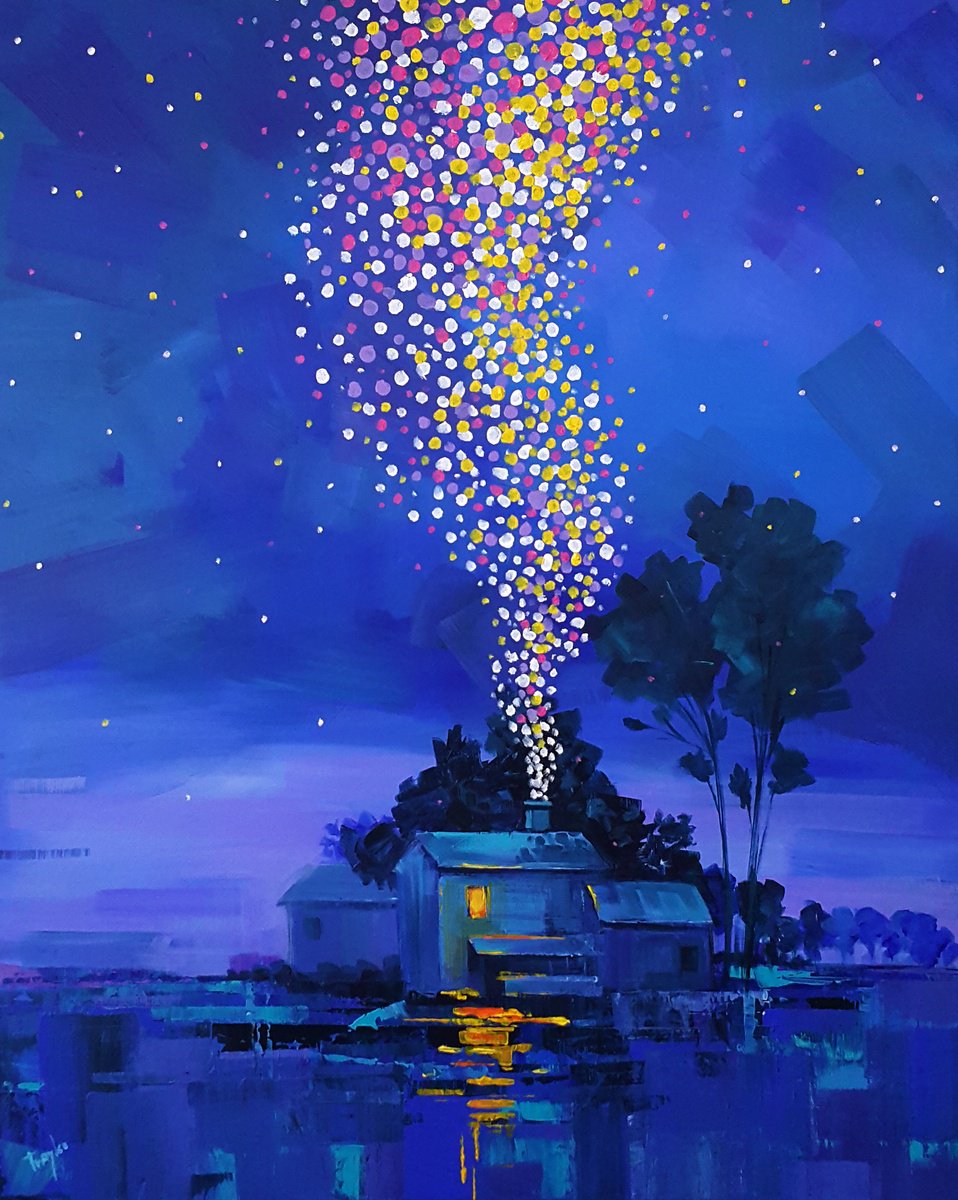 Abstract Portrait Acrylic Painting By Trayko Popov, 31 X 39", Home, Sweet Home..., Original Artwork