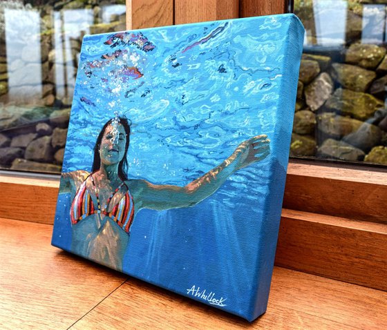 Underneath V - Miniature swimming painting