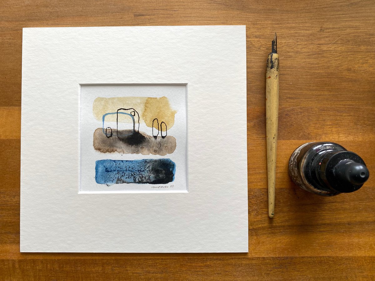 Rooted Stones #03 - Original pen & ink abstract landscape with watercolour & ink by Luci Power