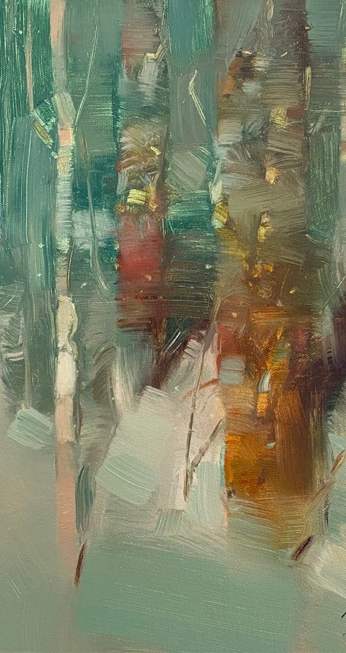 Viridian Forest, Original oil painting, Handmade artwork, One of a kind by Vahe Yeremyan
