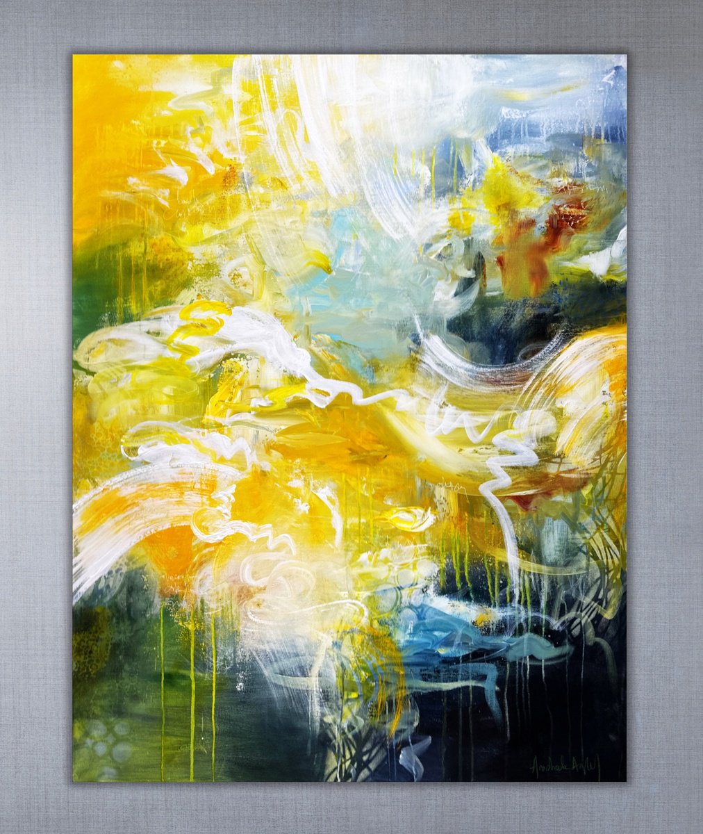 Abstract Acrylic Painting By Andrada Anghel, 36 X 48, Fractured Reflections, Original Artwork