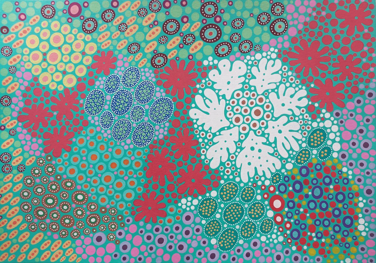 Organic Botanical Acrylic Painting By Veronika Demenko, 17 X 12", Underwater Life N.12, Original Artwork