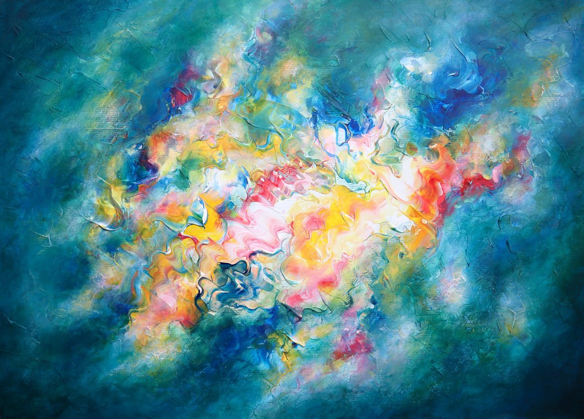 Organic Abstract Acrylic Painting By Tam Chianta, 28 X 20", That Old Dream Back Again, Original Artwork