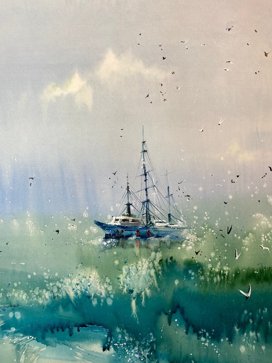 Sold Watercolor “The freshness of the sea” gift for him