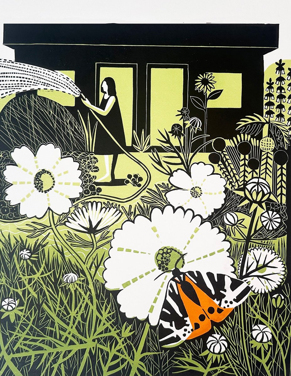 Expressive Linocut , Cosmos Jungle By Amanda Ribbans, 15 X 19, Artwork For Sale On Artfinder