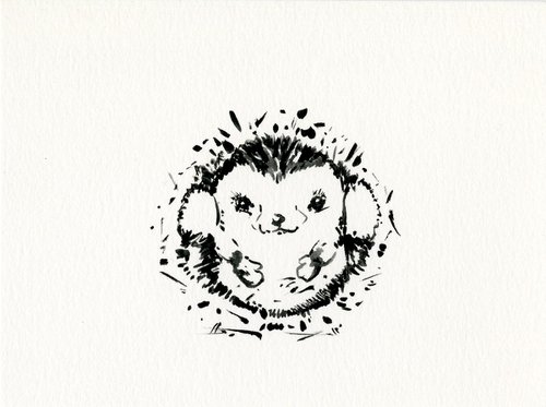 Adorable Hedgehog 12 - Small Minimalist Ink Illustration by Kathy Morton Stanion by Kathy Morton Stanion