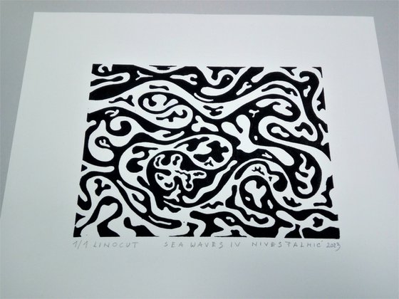 SEA WAVES IV linocut