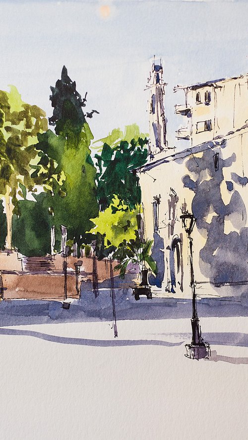 Salamanca. Street sketch 2. URBAN WATERCOLOR LANDSCAPE STUDE ARTWORK SMALL CITY LANDSCAPE SPAIN GIFT IDEA INTERIOR by Sasha Romm