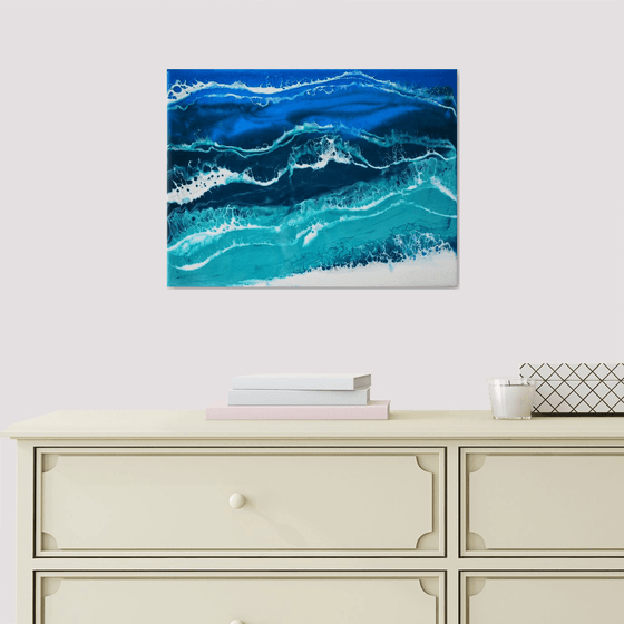 Ocean - original seascape resin artwork on board, turquoise waves, realistic foam