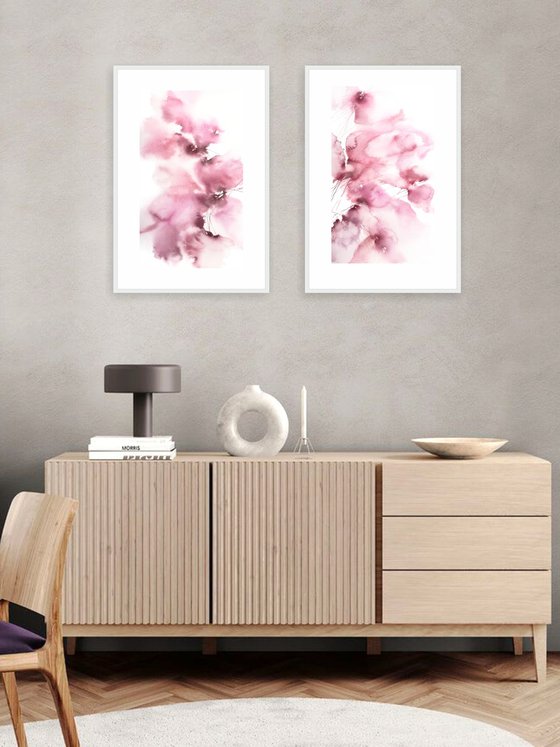 Pink abstract flowers set