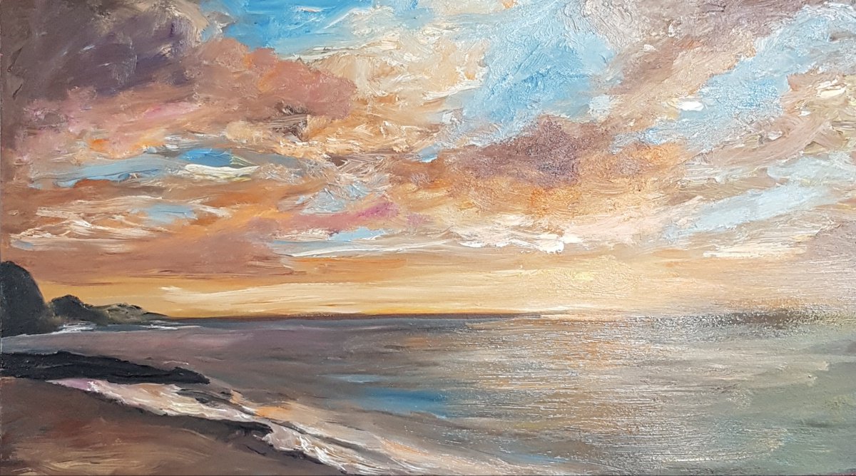 Impressionistic Landscape Oil Painting By Els Driesen, 12 X 7, Seascape On Hawaii, Original Artwork