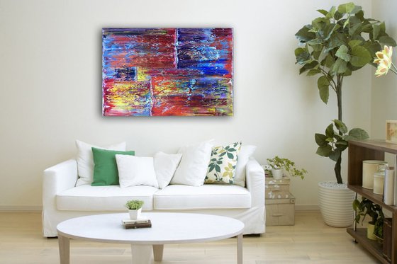 "Transparency" - FREE USA SHIPPING + SPECIAL PRICE - Original PMS Abstract Messy Geometric Oil Painting On Canvas - 36" x 24"
