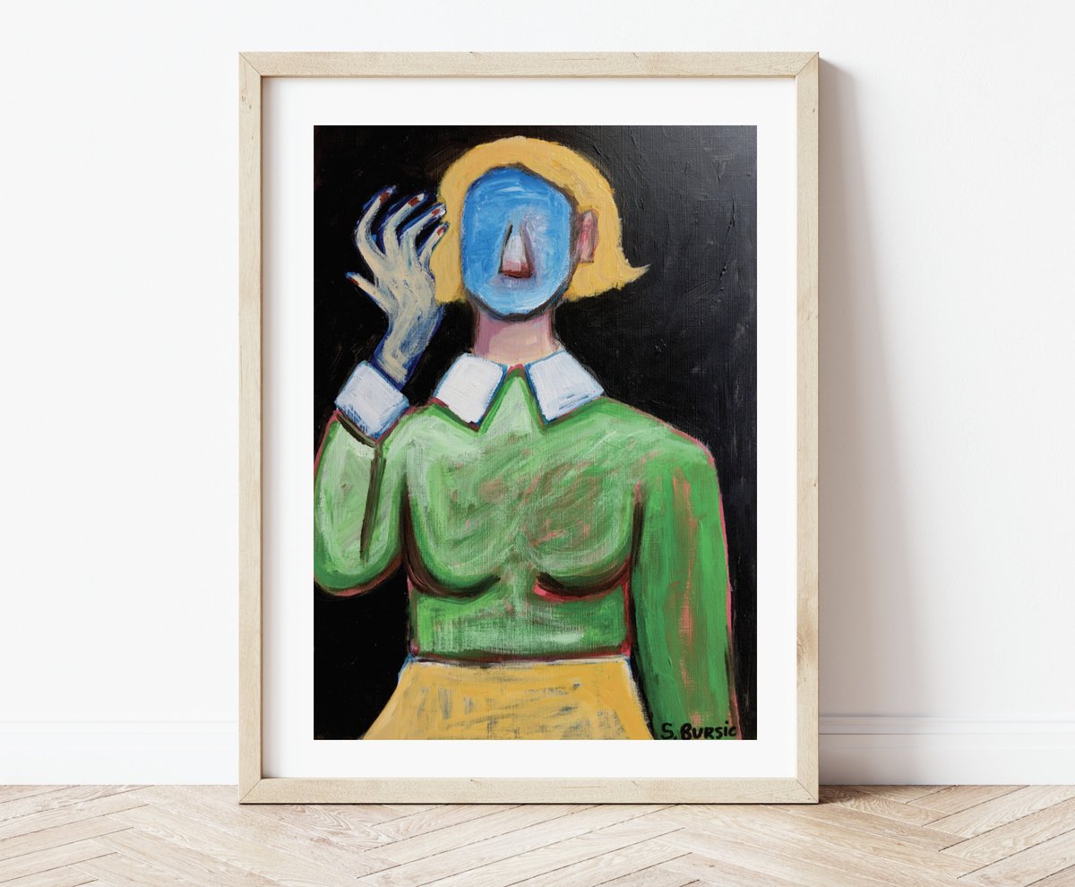 Woman with Blue Face - Quirky Funny Humour Artwork by Sharyn Bursic