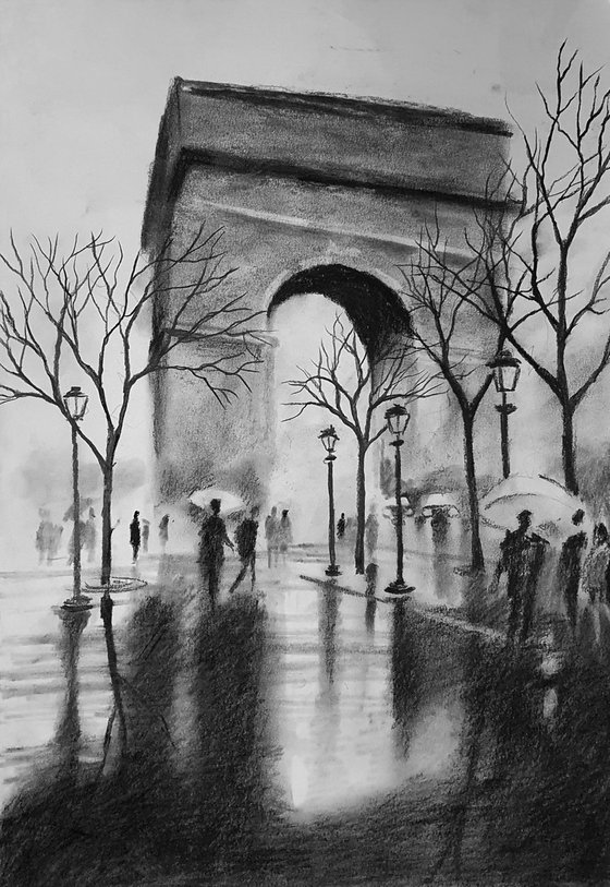 RAINY PARIS. ARC DE TRIOMPHE