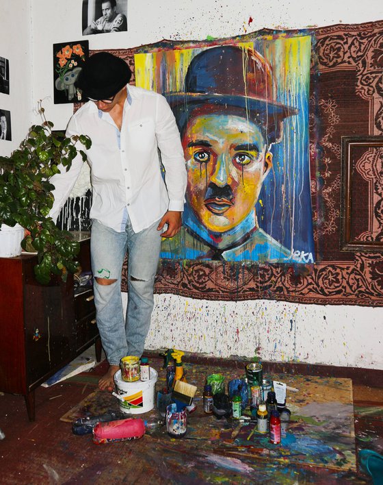 Charlie Chaplin Acrylic painting on canvas 120x100