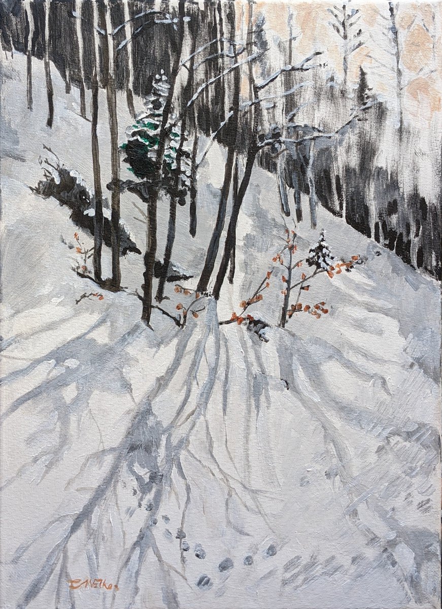 Graphic Landscape Oil Painting By Chris Walker, 12 X 16, Phantom Beams, Original Artwork