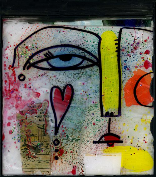 Mixed Media Funky Face 8 - Altered Cd Case Art by Kathy Morton Stanion by Kathy Morton Stanion