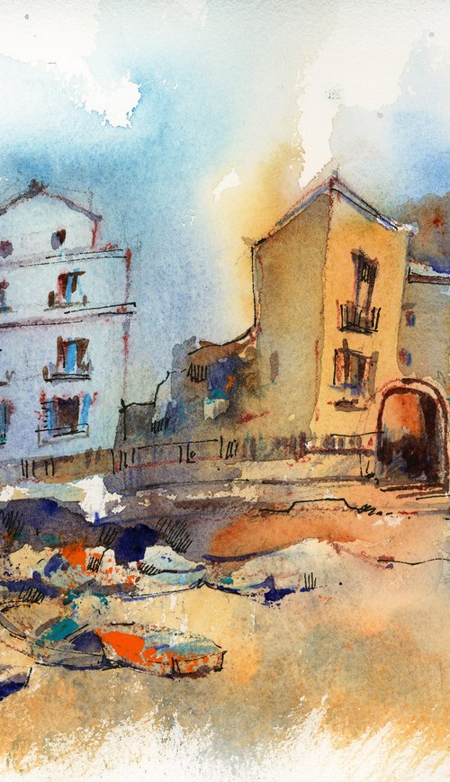 Mediterranean City Bay with Boats by Sophie Rodionov