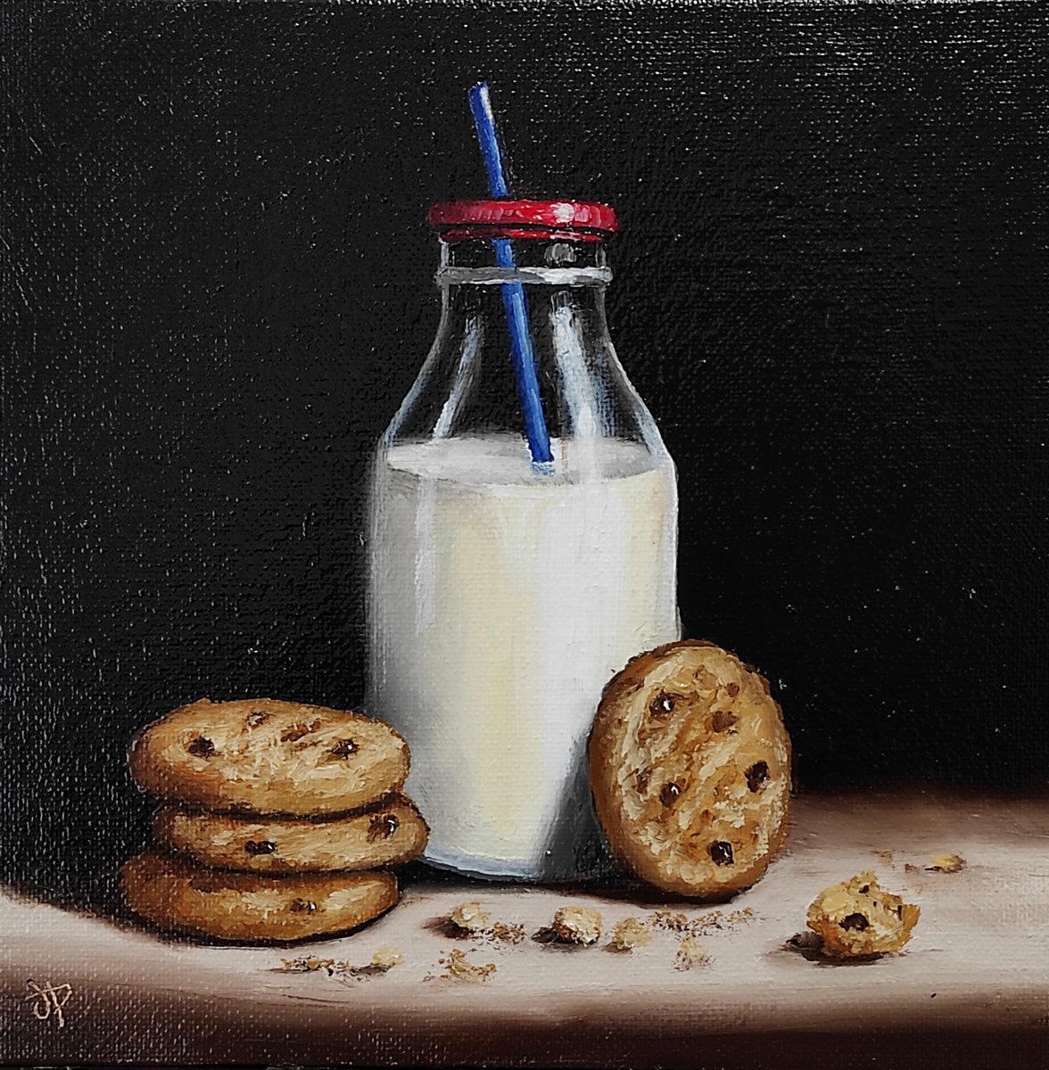 Milk and cookies still life by Jane Palmer Art