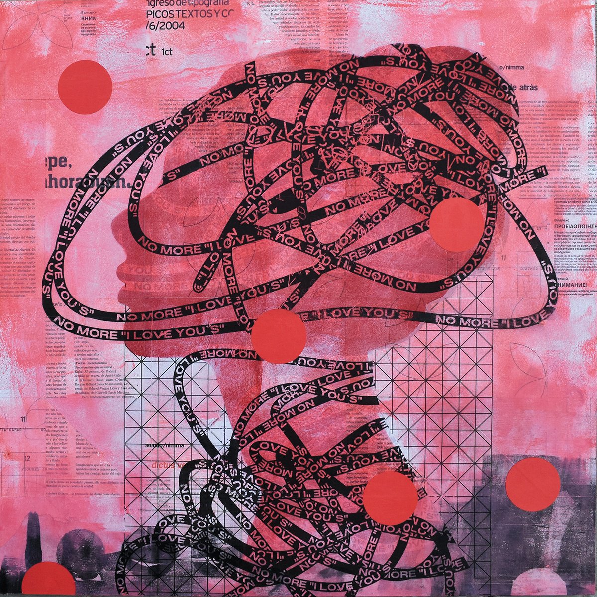 Urban And Pop Portrait Painting By Manel Villalonga, 24 X 24", 280 No More " I Love You`s", Original Artwork