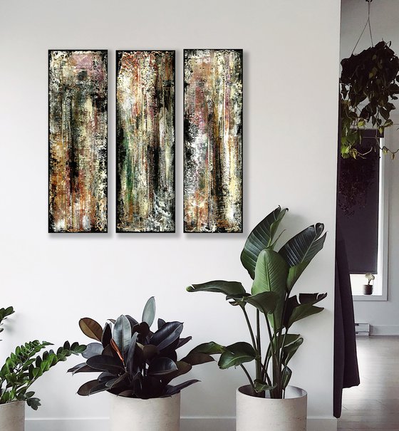 Remnants Of The Past Collection 1 - Set of 3 (3 Parts) - Mixed Media Abstract by Kathy Morton Stanion