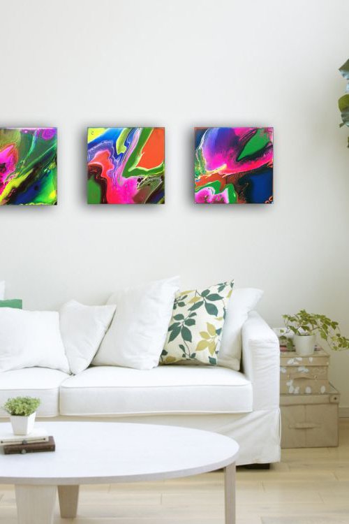 "Fluid Series" - Original Abstract PMS Acrylic Painting Series, Four 12 x 12 inch paintings by Preston M. Smith (PMS)