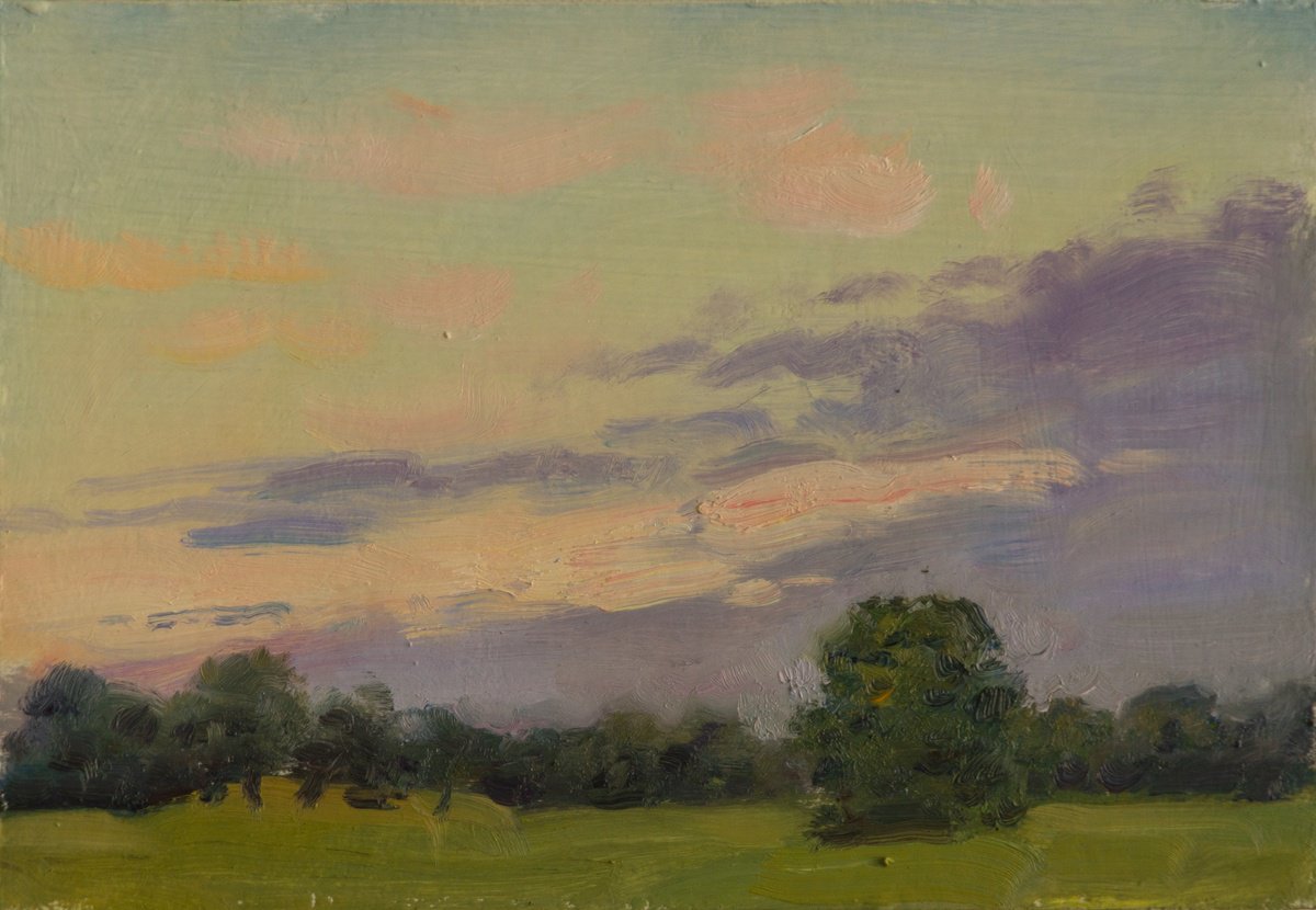 Impressionistic Landscape Oil Painting By Anastasia Borodina, 8 X 6, Pink Sunset - Original Landscape Painting, Artfinder