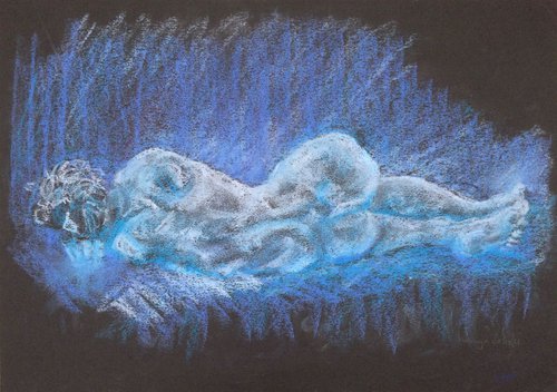 Light Blues - female nude by Kathryn Sassall