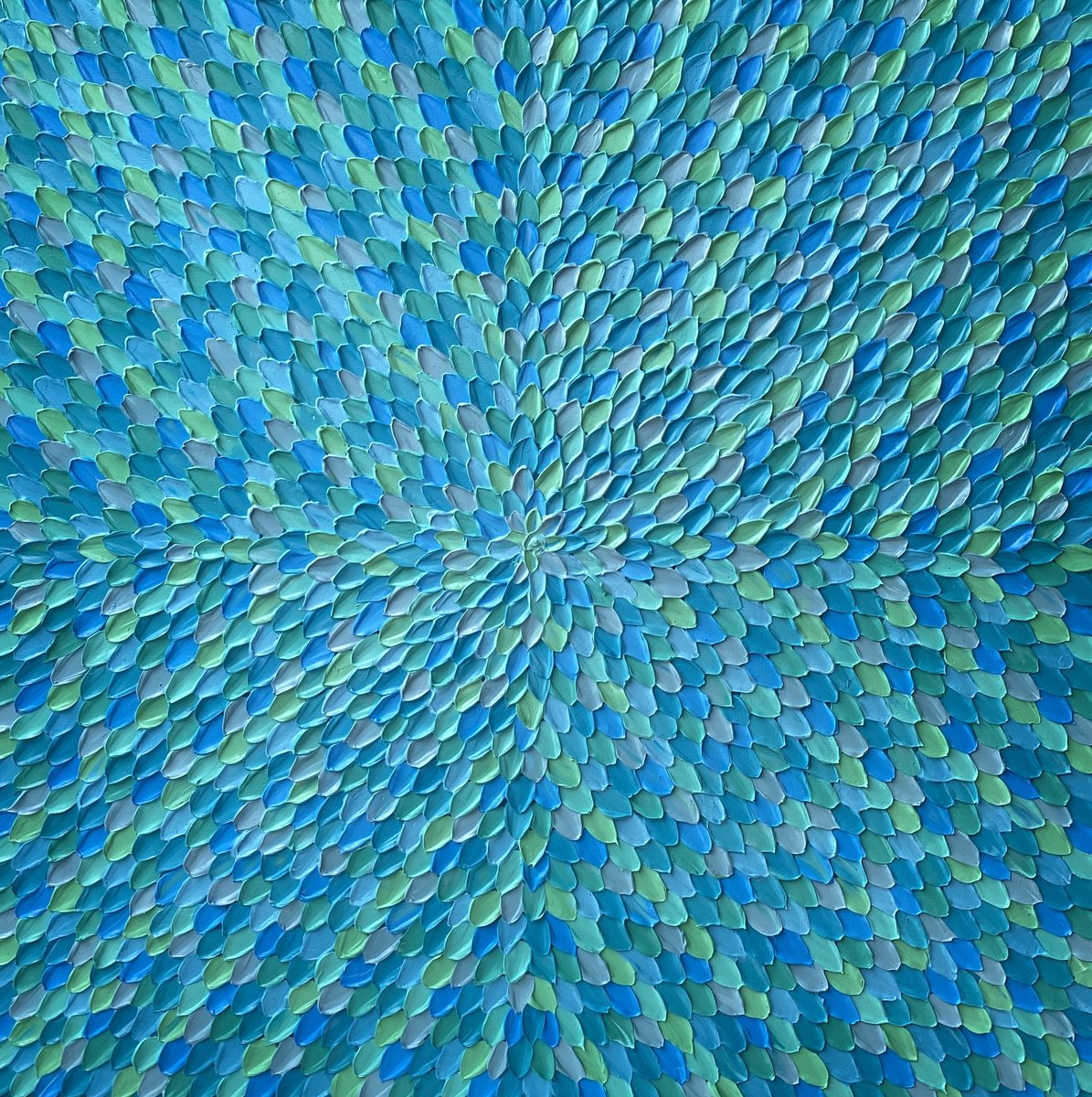 Geometric Abstract Acrylic Painting By Guzaliya Xavier, 30 X 30, Turquoise Dreams (Night), Original Artwork