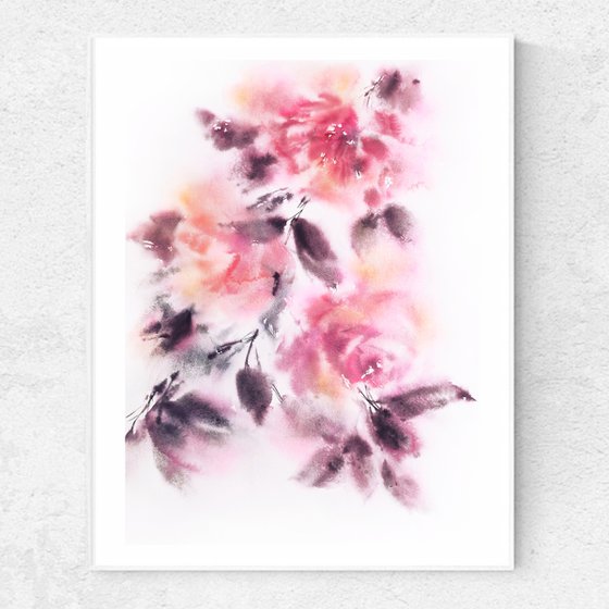 Watercolor flowers painting "Autumn roses-2"