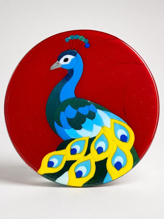 Peacock Fused Glass Bird Art
